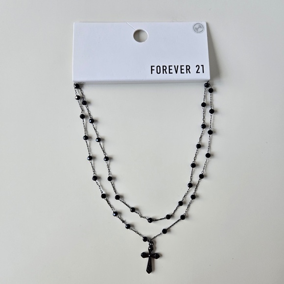 Forever 21 Jewelry - Forever 21 Black Beaded Cross Necklace